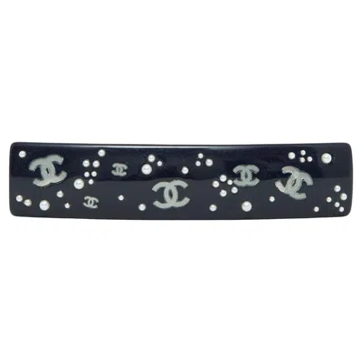 Pre-owned Chanel Fw2003 Night Blue Cc Hairclip With Pearls, Vintage Accessory