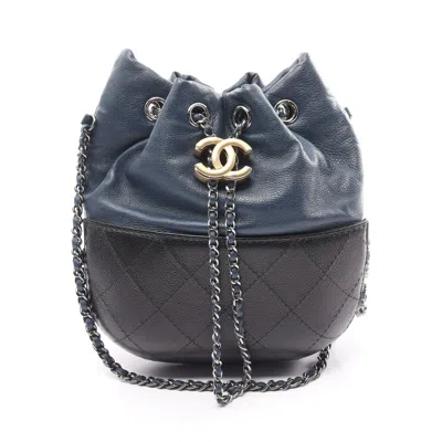 Pre-owned Chanel Gabriel Chain Shoulder Bag Leather Navy Combination Metal Fittings Purse In Black