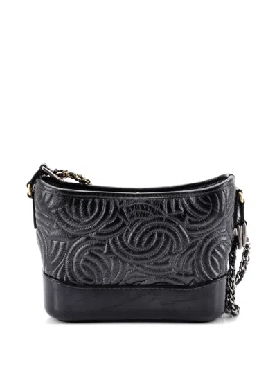 Pre-owned Chanel Gabrielle Cc Stitched Calfskin Small Hobo Bag In Black