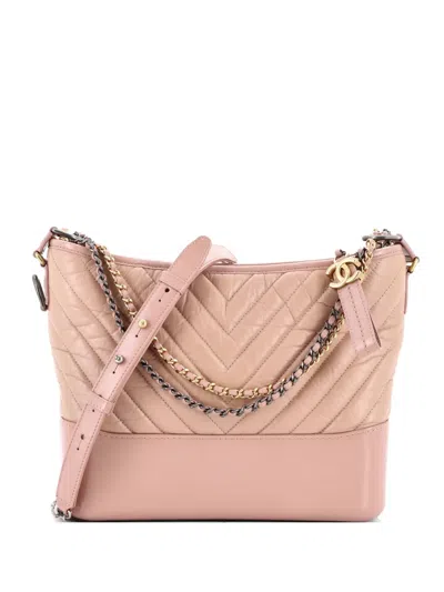 Pre-owned Chanel Gabrielle Chevron Aged Calfskin Medium Hobo Bag In Pink