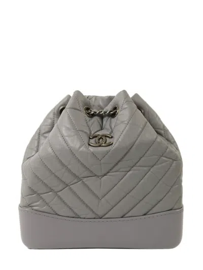 Pre-owned Chanel Gabrielle Chevron-quilted Backpack In Gray