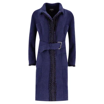 Pre-owned Chanel 'gabrielle Coco' Embroidered Belted Cashmere Coat In Black