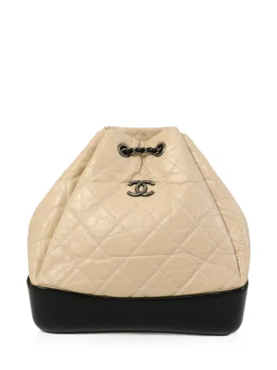 Pre-owned Chanel Gabrielle Diamond-quilted Backpack In Neutral