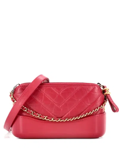 Pre-owned Chanel Gabrielle Double Zip Clutch With Chain Chevron Aged Calfskin Crossbody Bag In Pink