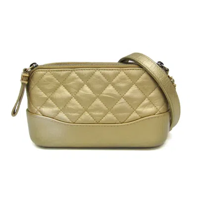 Pre-owned Chanel Gabrielle Double Zip Clutch With Chain Quilted Aged Calfskin Gold Leather Shoulder Bag Bag (p