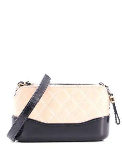 Pre-owned Chanel Gabrielle Double Zip With Chain Quilted Aged Calfskin Clutch Bag In Neutral