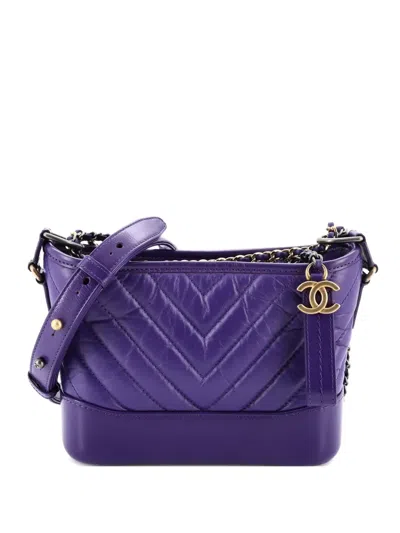 Pre-owned Chanel Gabrielle Hobo Chevron Aged Calfskin Small Crossbody Bag In Purple
