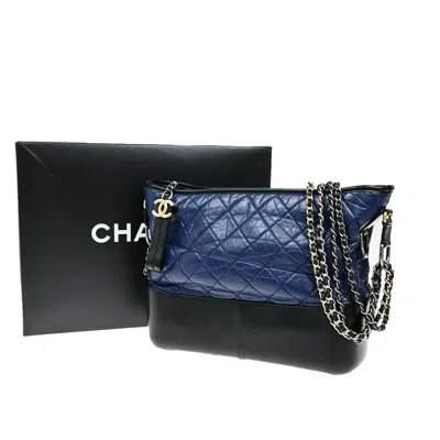 Pre-owned Chanel Gabrielle Hobo Quilted Goatskin And Patent Leather Bag () In Blue