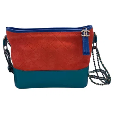 Pre-owned Chanel Gabrielle Hobo Quilted Suede Multicolour Shoulder Bag Orange Teal