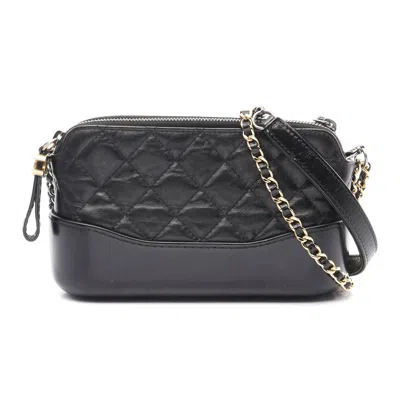 Pre-owned Chanel Gabrielle Leather Shoulder Bag In Black
