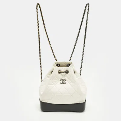 Pre-owned Chanel Gabrielle Mini White/black Aged Leather Mini Backpack