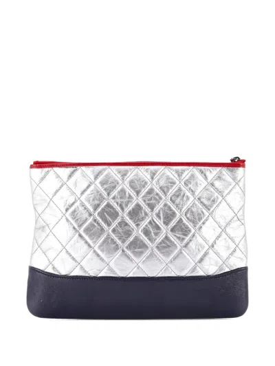 Pre-owned Chanel Gabrielle O Case Quilted Aged Calfskin Medium Clutch Bag In Blue