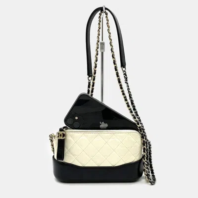 Pre-owned Chanel Gabrielle Phone Holder Smartphone Case 25 Series Chain Wallet Mini Shoulder Bag Leather White/black 