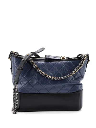 Pre-owned Chanel Gabrielle Quilted Aged Calfskin Large Hobo Bag In Black