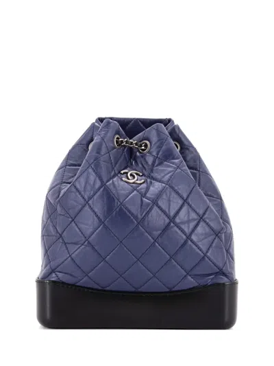Pre-owned Chanel Gabrielle Quilted Aged Calfskin Medium Backpack In Black