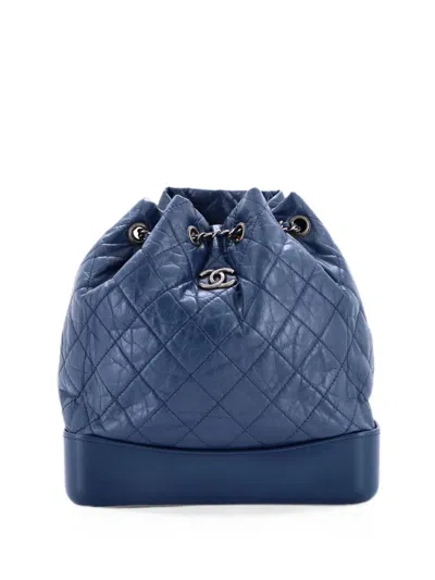Pre-owned Chanel Gabrielle Quilted Aged Calfskin Medium Backpack In Blue