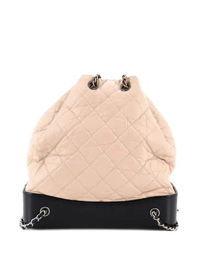 Pre-owned Chanel Gabrielle Quilted Aged Calfskin Medium Backpack In Neutral