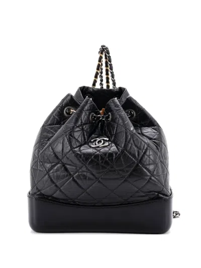 Pre-owned Chanel Gabrielle Quilted Aged Calfskin Small Backpack In Black