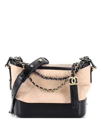 Pre-owned Chanel Gabrielle Quilted Aged Calfskin Small Hobo Bag In Black