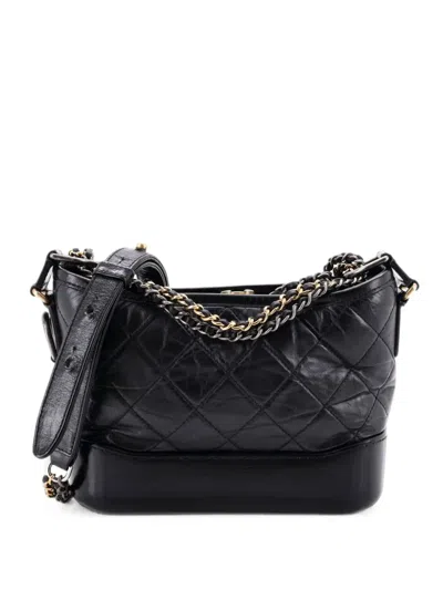 Pre-owned Chanel Gabrielle Quilted Aged Calfskin Small Hobo Bag In Black