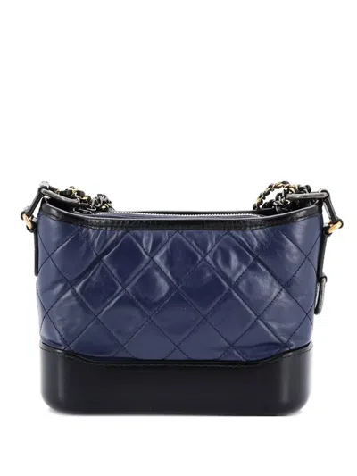Pre-owned Chanel Gabrielle Quilted Aged Calfskin Small Hobo Bag In Blue