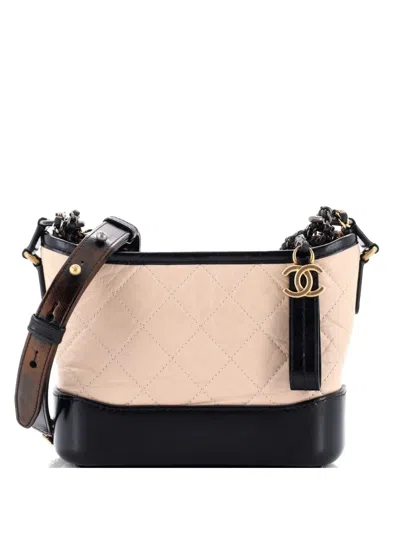 Pre-owned Chanel Gabrielle Quilted Aged Calfskin Small Hobo Bag In Neutral