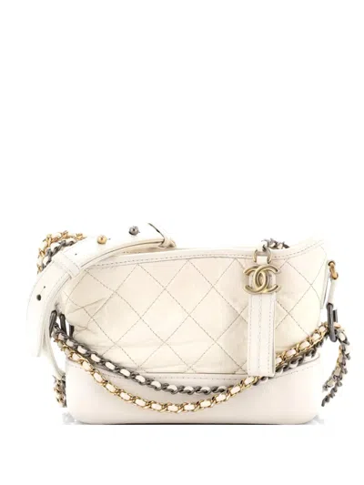 Pre-owned Chanel Gabrielle Quilted Aged Calfskin Small Hobo Bag In Neutral