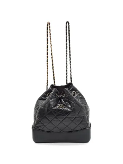Pre-owned Chanel Gabrielle Quilted Backpack In Black