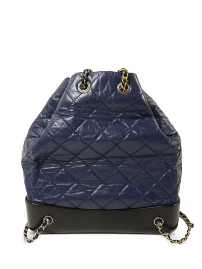 Pre-owned Chanel Gabrielle Quilted Backpack In Blue