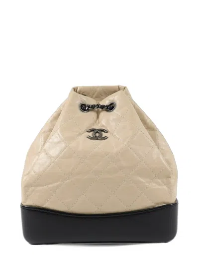 Pre-owned Chanel Gabrielle Quilted Backpack In Neutrals