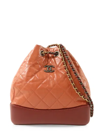Pre-owned Chanel Gabrielle Quilted Backpack In Orange