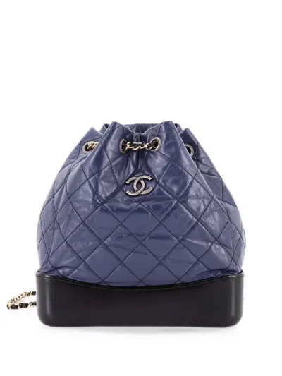 Pre-owned Chanel Gabrielle Quilted Calfskin Small Backpack In Black