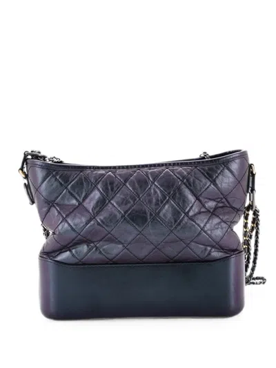 Pre-owned Chanel Gabrielle Quilted Iridescent Aged Calfskin Medium Hobo Bag In Black