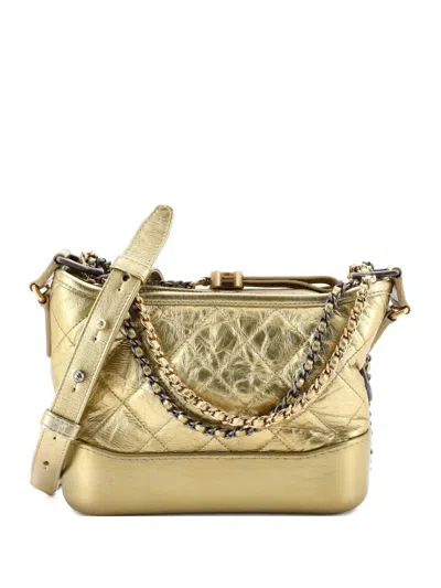 Pre-owned Chanel Gabrielle Quilted Metallic Aged Calfskin Small Hobo Bag In Gold