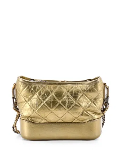 Pre-owned Chanel Gabrielle Quilted Metallic Aged Calfskin Small Hobo Bag In Gold