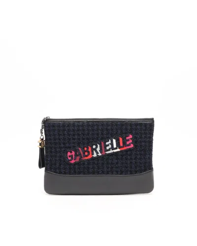 Pre-owned Chanel Gabrielle Quilted Tweed Clutch Bag In Blue