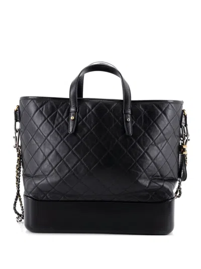 Pre-owned Chanel Gabrielle Shopping Quilted Calfskin Large Tote Bag In Black