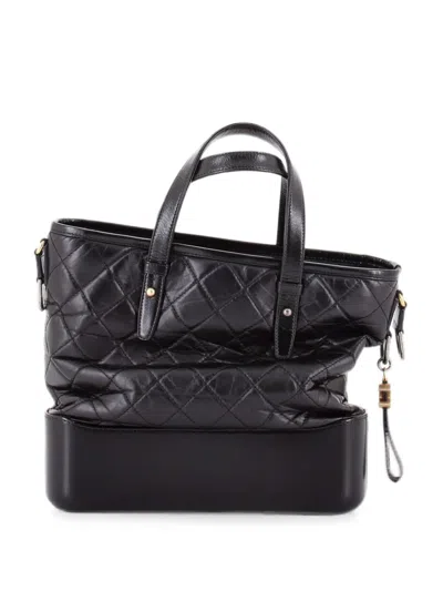 Pre-owned Chanel Gabrielle Shopping Quilted Calfskin Medium Tote Bag In Black