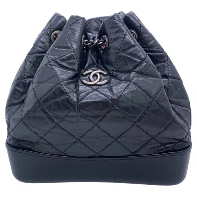Pre-owned Chanel Gabrielle Small Backpack Black Aged Calfskin Quilted Bag