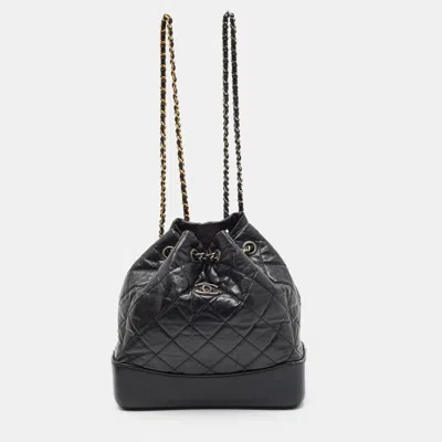 Pre-owned Chanel Gabrielle Small Black Quilted Aged Leather Backpack