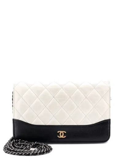 Pre-owned Chanel Gabrielle Wallet On Chain Quilted Aged Calfskin Crossbody Bag In Neutral