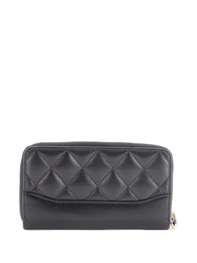 Pre-owned Chanel Gabrielle Zip Around Wallet Quilted Aged Calfskin Small Wallets In Black