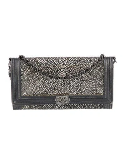 Pre-owned Chanel Galuchat Boy Wallet On Chain In Gray