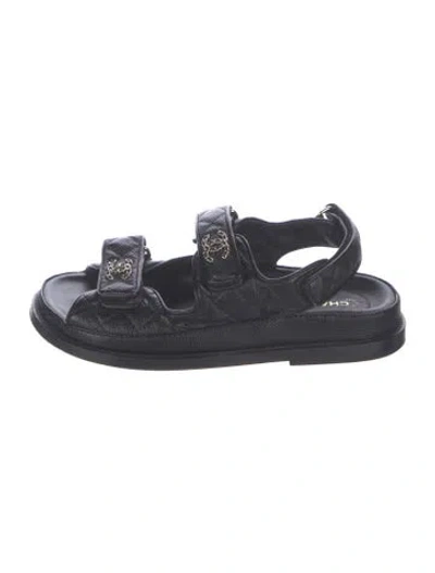 Pre-owned Chanel Gate No. 5 Interlocking Cc Logo Sandals In Black