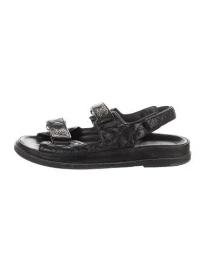 Pre-owned Chanel Gate No. 5 Interlocking Cc Logo Slingback Sandals In Black