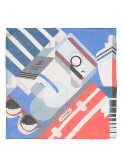 Pre-owned Chanel Geometric-print Cotton Scarf In Multicolour