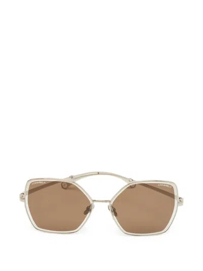 Pre-owned Chanel Geometric-frame Sunglasses In Brown
