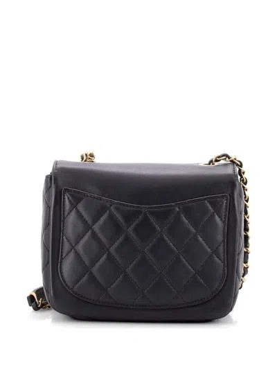 Pre-owned Chanel Giant Crystal Cc Flap Bag Lambskin Mini Crossbody Bag In Black