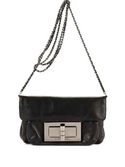 Pre-owned Chanel Giant Lock Reissue Mademoiselle Flap Shoulder Bag In Black