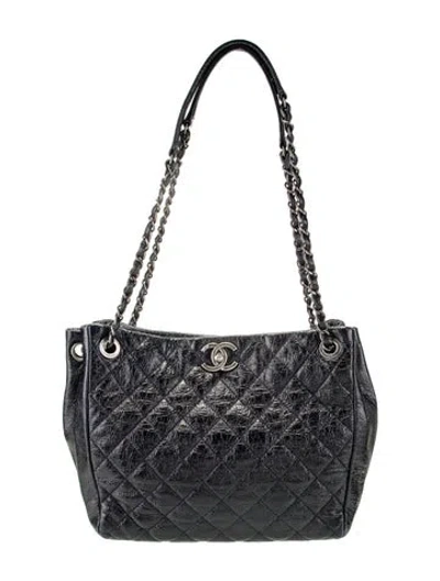 Pre-owned Chanel Glazed Aged Calfskin Accordion Tote In Blue